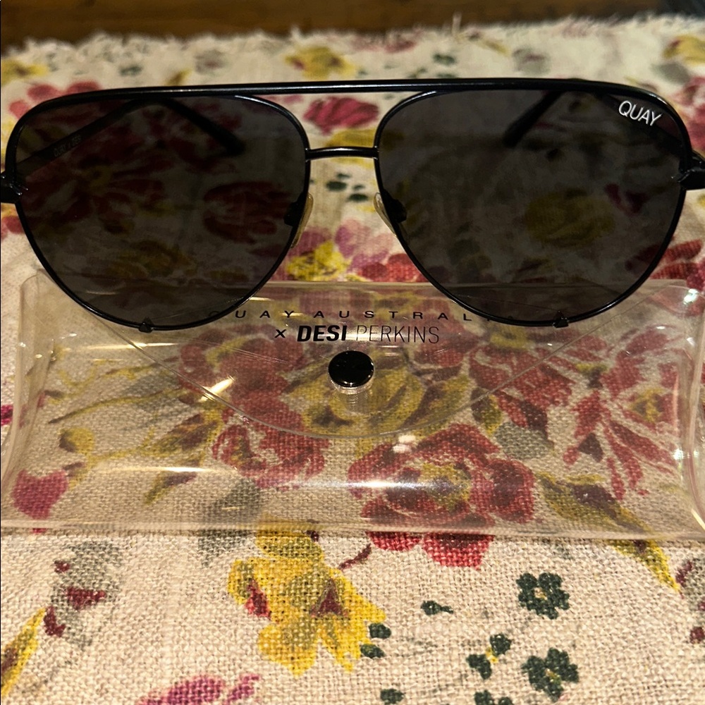 Quay Australia Black Aviator Sunglasses- High Key